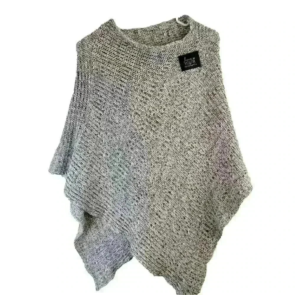 Love Your Melon Leather Logo Knit Poncho Cream Black Cape Asymmetrical